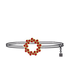 Garnet 8 ayar altın bilezik (40 cm gümüş rolo zincir)