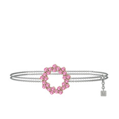 Lily Bilezik - Pembe kuvars 18 ayar rose altın bilezik (40 cm gümüş rolo zincir) #17411hk