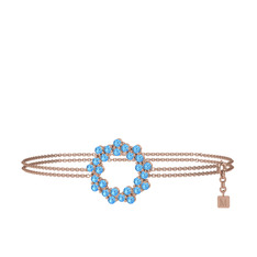 Akuamarin 925 ayar rose altın kaplama gümüş bilezik (40 cm rose altın rolo zincir)