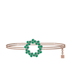 Lily Bilezik - Kök zümrüt 14 ayar beyaz altın bilezik (40 cm rose altın rolo zincir) #1adznt9