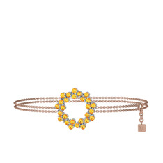 Lily Bilezik - Sitrin 14 ayar beyaz altın bilezik (40 cm rose altın rolo zincir) #1b502dr