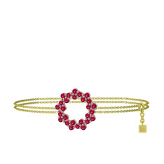 Lily Bilezik - Rodolit garnet 925 ayar rose altın kaplama gümüş bilezik (40 cm altın rolo zincir) #1bajukd