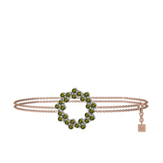 Lily Bilezik - Peridot 14 ayar beyaz altın bilezik (40 cm rose altın rolo zincir) #1bbougl