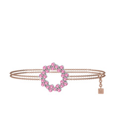 Pembe kuvars 14 ayar beyaz altın bilezik (40 cm rose altın rolo zincir)