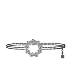 Lily Bilezik - Beyaz zirkon 14 ayar beyaz altın bilezik (40 cm gümüş rolo zincir) #1cmbcal