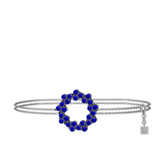 Lab safir 925 ayar siyah rodyum kaplama gümüş bilezik (40 cm beyaz altın rolo zincir)
