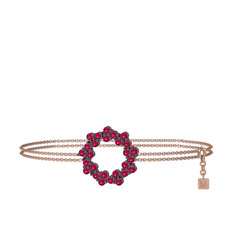 Lily Bilezik - Rodolit garnet 925 ayar siyah rodyum kaplama gümüş bilezik (40 cm rose altın rolo zincir) #1l1s1ci