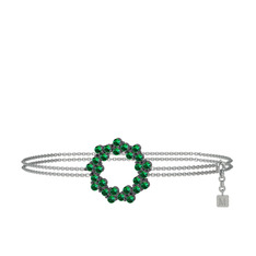 Lily Bilezik - Yeşil kuvars 925 ayar siyah rodyum kaplama gümüş bilezik (40 cm beyaz altın rolo zincir) #1lrbl8r