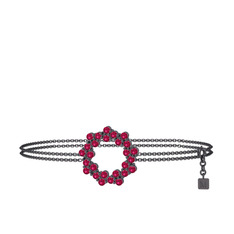 Rodolit garnet 925 ayar siyah rodyum kaplama gümüş bilezik (40 cm gümüş rolo zincir)