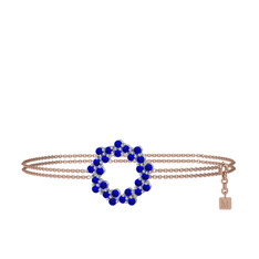 Lab safir 18 ayar beyaz altın bilezik (40 cm rose altın rolo zincir)