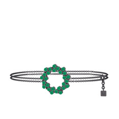 Lily Bilezik - Kök zümrüt 925 ayar siyah rodyum kaplama gümüş bilezik (40 cm gümüş rolo zincir) #1w290io