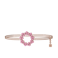Pembe kuvars 18 ayar rose altın bilezik (40 cm gümüş rolo zincir)