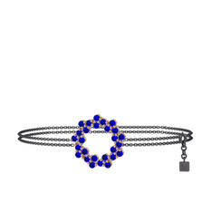 Lab safir 14 ayar rose altın bilezik (40 cm gümüş rolo zincir)