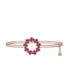 Rodolit garnet 18 ayar beyaz altın bilezik (40 cm rose altın rolo zincir)