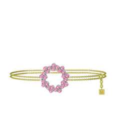 Pembe kuvars 18 ayar beyaz altın bilezik (40 cm altın rolo zincir)