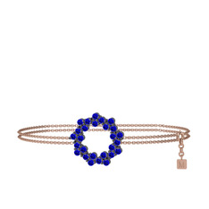 Lily Bilezik - Lab safir 925 ayar siyah rodyum kaplama gümüş bilezik (40 cm rose altın rolo zincir) #5w5oby