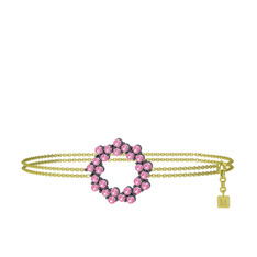 Lily Bilezik - Pembe kuvars 925 ayar siyah rodyum kaplama gümüş bilezik (40 cm altın rolo zincir) #95dhac