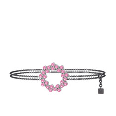 Pembe kuvars 8 ayar beyaz altın bilezik (40 cm gümüş rolo zincir)