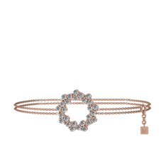 Beyaz zirkon 8 ayar rose altın bilezik (40 cm gümüş rolo zincir)