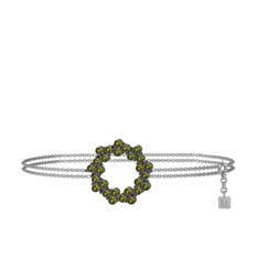 Lily Bilezik - Peridot 925 ayar siyah rodyum kaplama gümüş bilezik (40 cm gümüş rolo zincir) #g6fet1