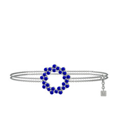 Lab safir 925 ayar gümüş bilezik (40 cm beyaz altın rolo zincir)