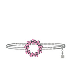 Pembe kuvars 925 ayar siyah rodyum kaplama gümüş bilezik (40 cm beyaz altın rolo zincir)