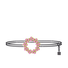 Pembe kuvars 18 ayar altın bilezik (40 cm gümüş rolo zincir)