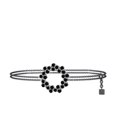 Lily Bilezik - Siyah zirkon 8 ayar beyaz altın bilezik (40 cm gümüş rolo zincir) #opufu4