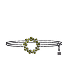 Peridot 14 ayar beyaz altın bilezik (40 cm gümüş rolo zincir)