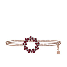 Kök yakut 14 ayar beyaz altın bilezik (40 cm rose altın rolo zincir)