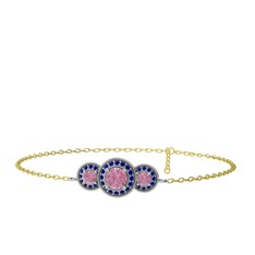 Pembe kuvars ve lab safir 8 ayar beyaz altın bilezik (17 cm altın rolo zincir)