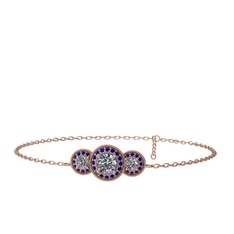 Pırlanta ve lab safir 14 ayar rose altın bilezik (1.5 karat, 17 cm rose altın rolo zincir)