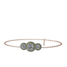 Beyaz zirkon ve peridot 14 ayar beyaz altın bilezik (17 cm gümüş rolo zincir)