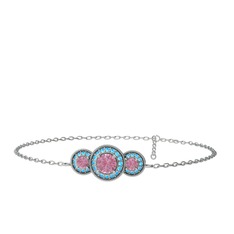 Pembe kuvars ve akuamarin 925 ayar gümüş bilezik (17 cm beyaz altın rolo zincir)