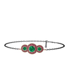 Elia Tria Bilezik - Yeşil kuvars ve rodolit garnet 925 ayar rose altın kaplama gümüş bilezik (17 cm gümüş rolo zincir) #150c9oi