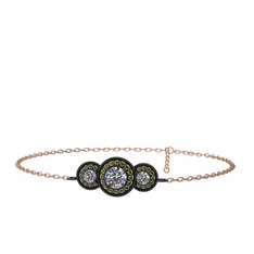 Elia Tria Bilezik - Pırlanta ve peridot 925 ayar siyah rodyum kaplama gümüş bilezik (1.5 karat, 17 cm rose altın rolo zincir) #150l907
