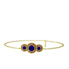 Lab safir ve garnet 18 ayar altın bilezik (17 cm gümüş rolo zincir)