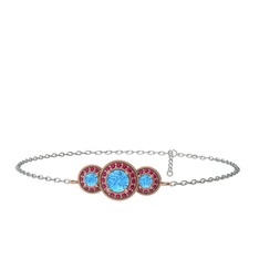 Elia Tria Bilezik - Akuamarin ve rodolit garnet 925 ayar rose altın kaplama gümüş bilezik (17 cm beyaz altın rolo zincir) #164yrai