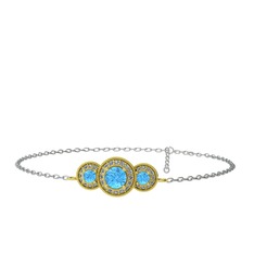 Akuamarin ve swarovski 8 ayar altın bilezik (17 cm beyaz altın rolo zincir)