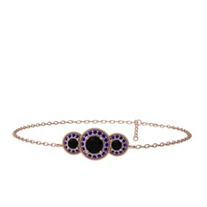 Elia Tria Bilezik - Siyah zirkon ve lab safir 18 ayar rose altın bilezik (17 cm gümüş rolo zincir) #16znt11