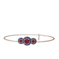 Garnet ve lab safir 18 ayar beyaz altın bilezik (17 cm gümüş rolo zincir)