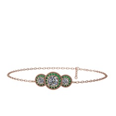 Swarovski ve yeşil kuvars 8 ayar rose altın bilezik (17 cm rose altın rolo zincir)