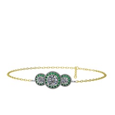 Elia Tria Bilezik - Swarovski ve yeşil kuvars 925 ayar gümüş bilezik (17 cm altın rolo zincir) #17hxk95