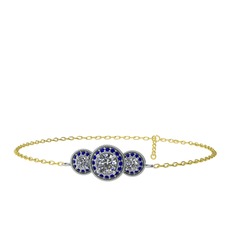 Elia Tria Bilezik - Swarovski ve lab safir 18 ayar beyaz altın bilezik (17 cm altın rolo zincir) #17t1k8n