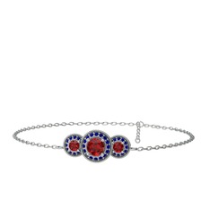 Elia Tria Bilezik - Garnet ve lab safir 14 ayar beyaz altın bilezik (17 cm beyaz altın rolo zincir) #17wno0b
