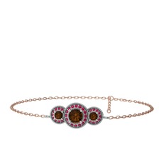 Dumanlı kuvars ve rodolit garnet 18 ayar beyaz altın bilezik (17 cm rose altın rolo zincir)