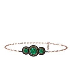 Elia Tria Bilezik - Yeşil kuvars ve peridot 925 ayar siyah rodyum kaplama gümüş bilezik (17 cm rose altın rolo zincir) #19uhrrt
