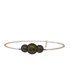 Elia Tria Bilezik - Peridot ve dumanlı kuvars 925 ayar siyah rodyum kaplama gümüş bilezik (17 cm rose altın rolo zincir) #1bi35zm