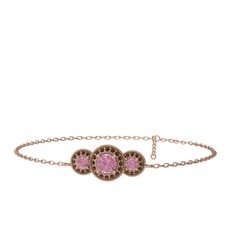 Elia Tria Bilezik - Pembe kuvars ve dumanlı kuvars 925 ayar rose altın kaplama gümüş bilezik (17 cm rose altın rolo zincir) #1df4ioq