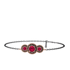 Rodolit garnet ve siyah zirkon 925 ayar rose altın kaplama gümüş bilezik (17 cm gümüş rolo zincir)